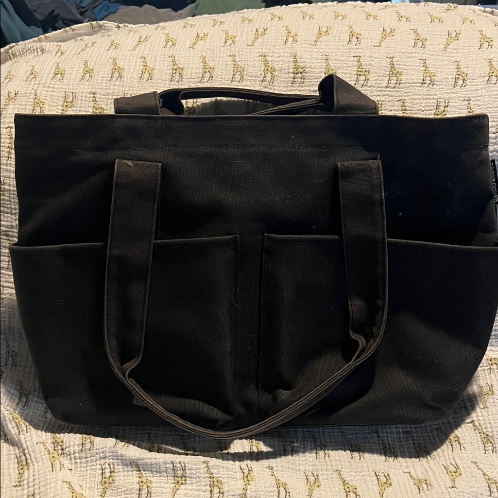 Dagne Dover Black Canvas Tote Bag Faded Key Leash Blackish Gray Used